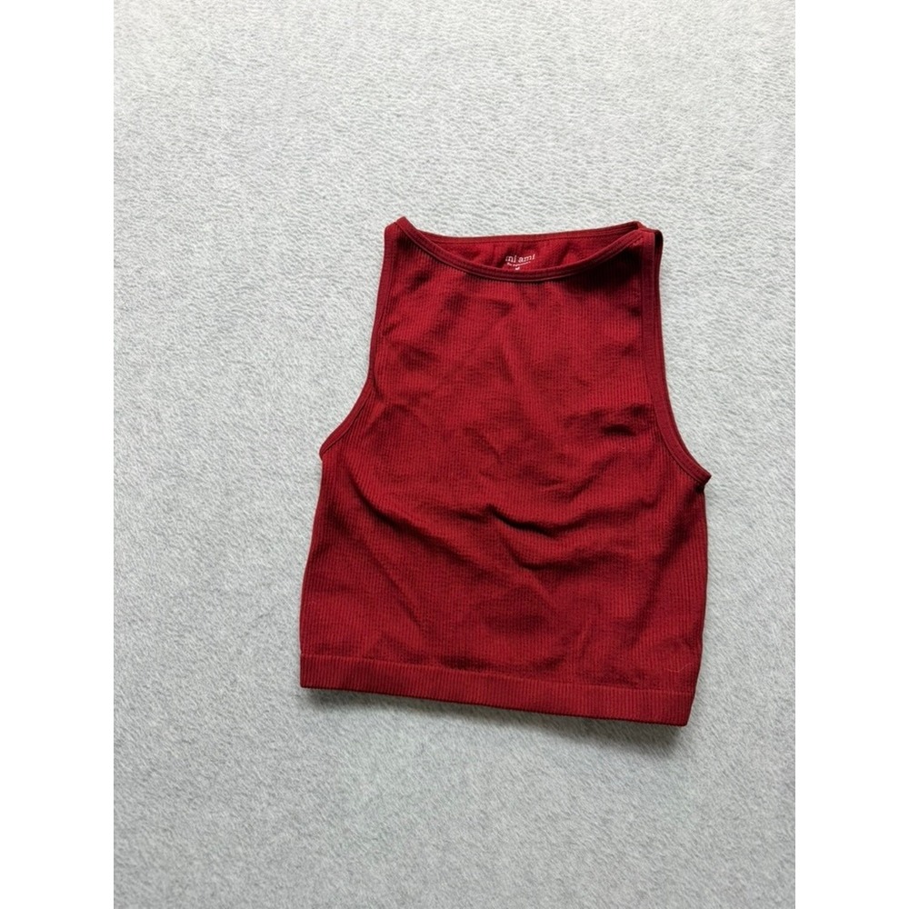 Mi Ami for Francesca's Ribbed Crop Tank Top Burgundy Red Medium High Neck